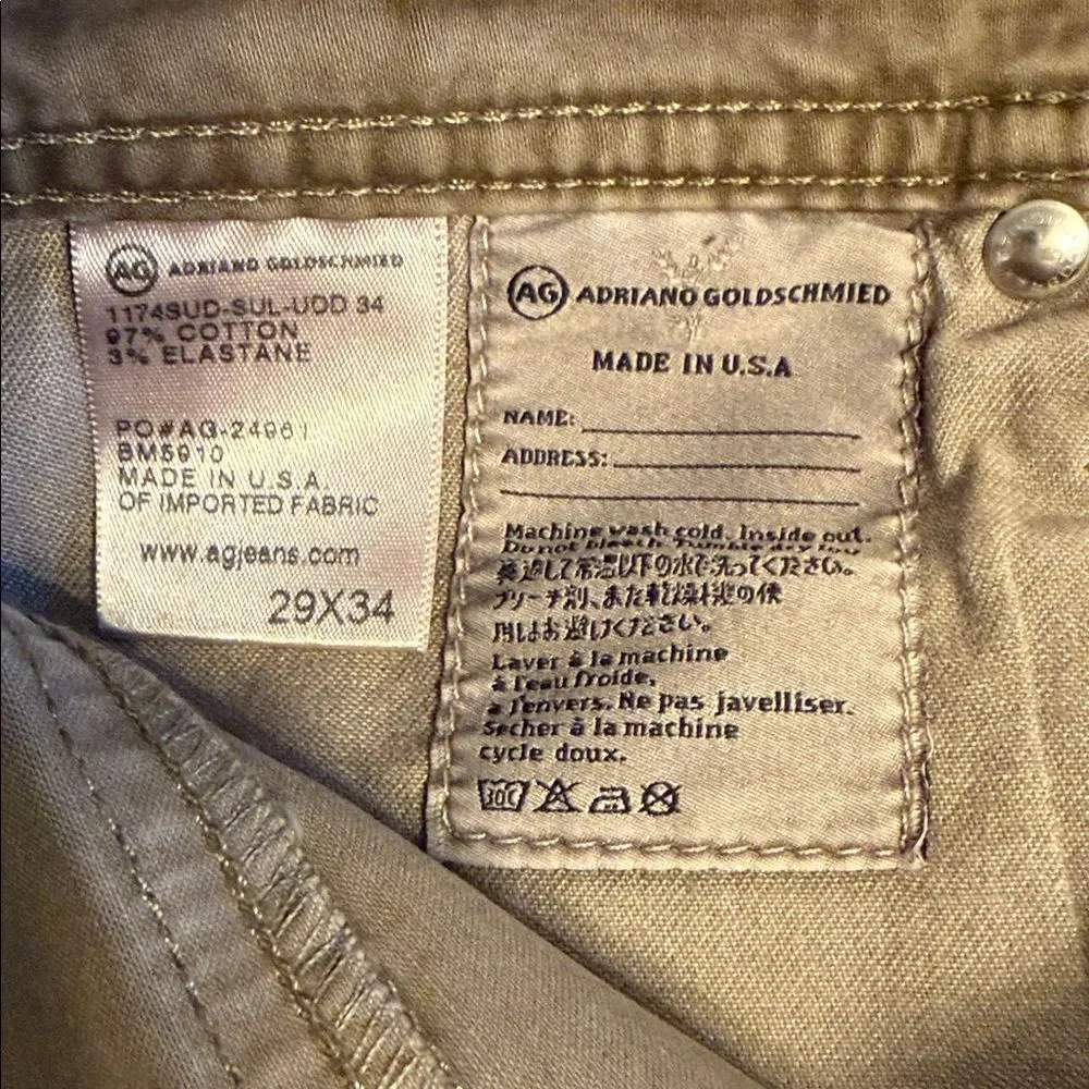 AG Adriano Goldschmied The Graduate Tailored Leg Brown Stretch Jeans 29x31